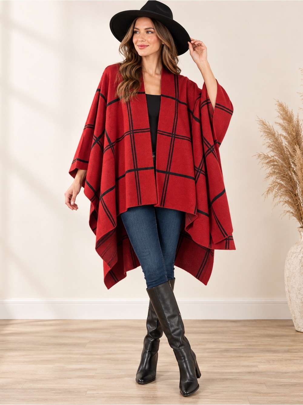 Patricia Nash Plaid Cape Poncho Ruby Red Black One Size NWT